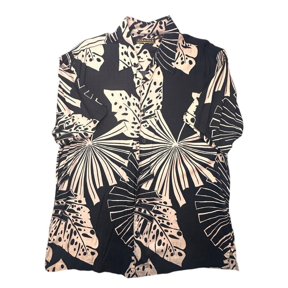 Cubavera Tropical Monstera Palm Leaf Rayon Button Down Shirt